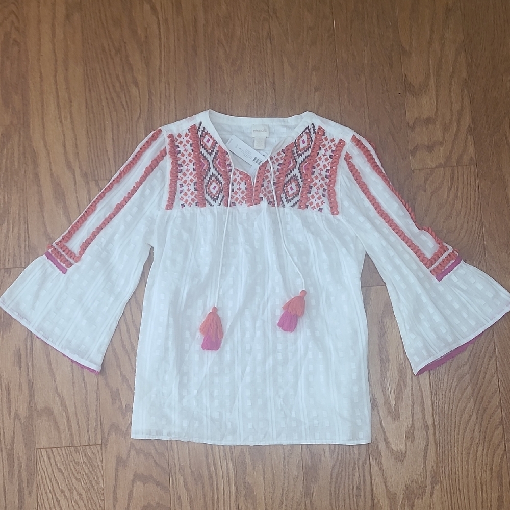 Chico's Aztec Bell Sleeve Peasant Blouse Size 8 Chico's 1 NWT